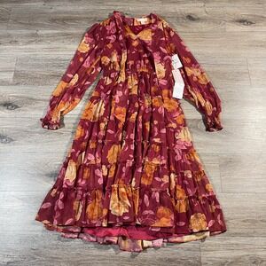 NEW Rachel Parcell Women's Maxi Dress Rumba Sunlit Floral Chiffon M Red
